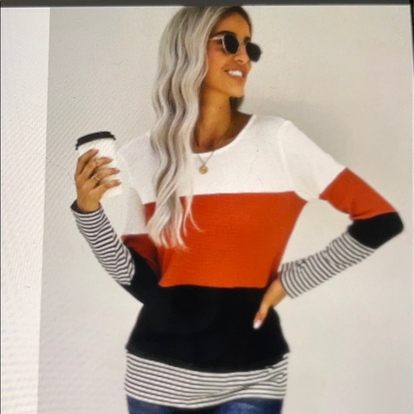 Stylish color block splicing striped red top - Picture 3 of 8